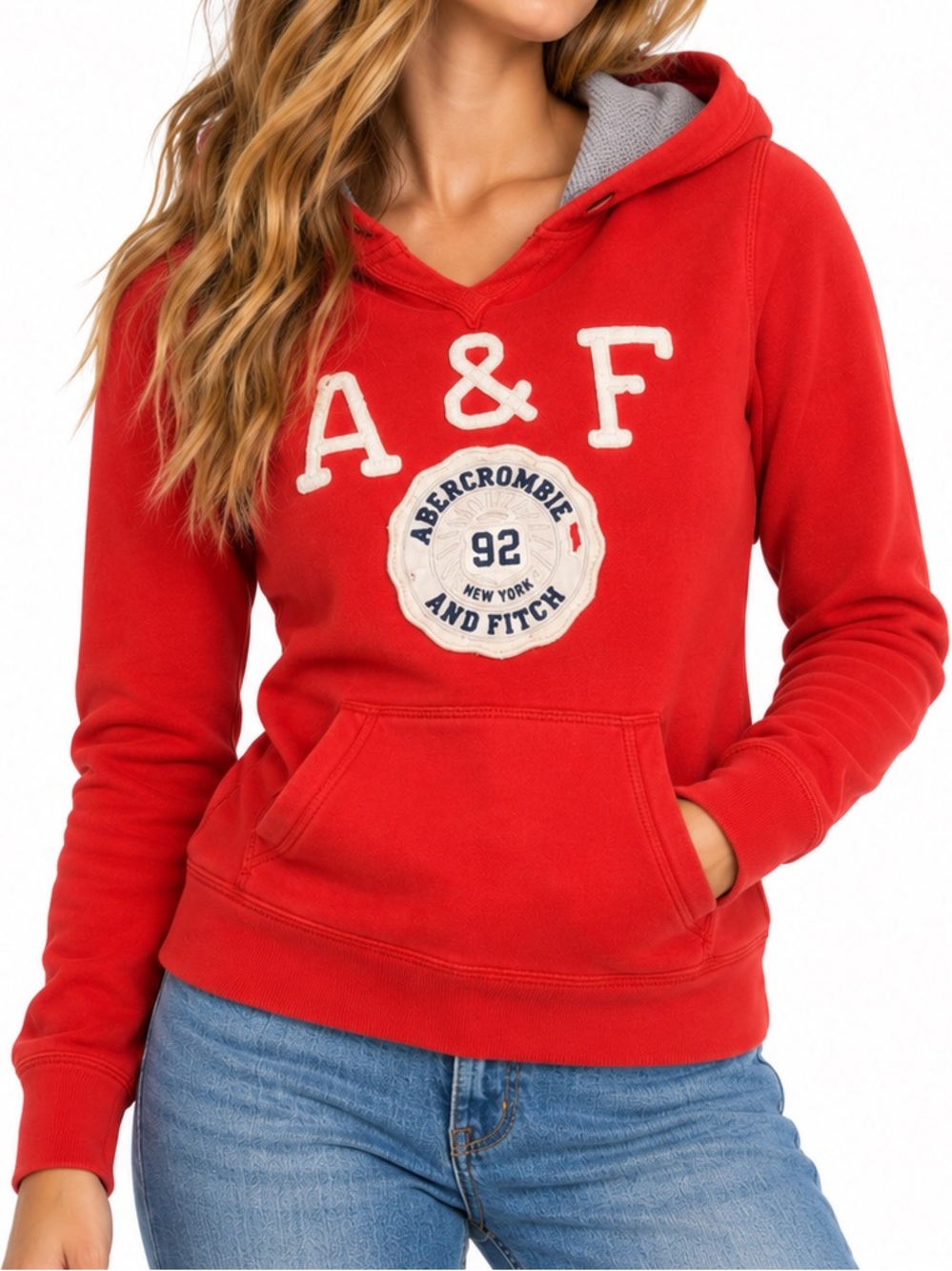 Abercrombie & Fitch Red A&F Logo Pullover Hoodie Size Small Y2K